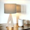 Trio Reality Edle Tischlampe Holz Stoffschirm Grau 31cm Ø17cm
