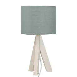 Trio Reality Edle Tischlampe Holz Stoffschirm Grau 31cm Ø17cm