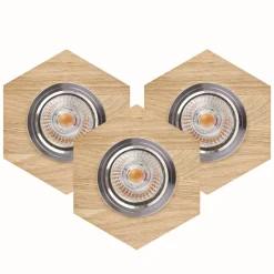 Online Spot Light Einbauspot 3-er Set Holz Metall beweglich mit LED