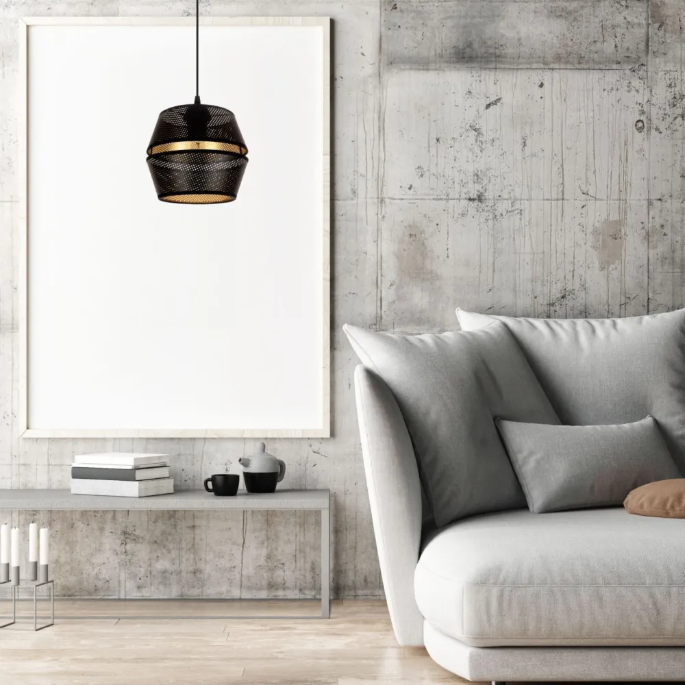 Belis Elegante Hängelampe Metall Schwarz Gold E27 Ø20 cm* Hängelampen|Bürolampen