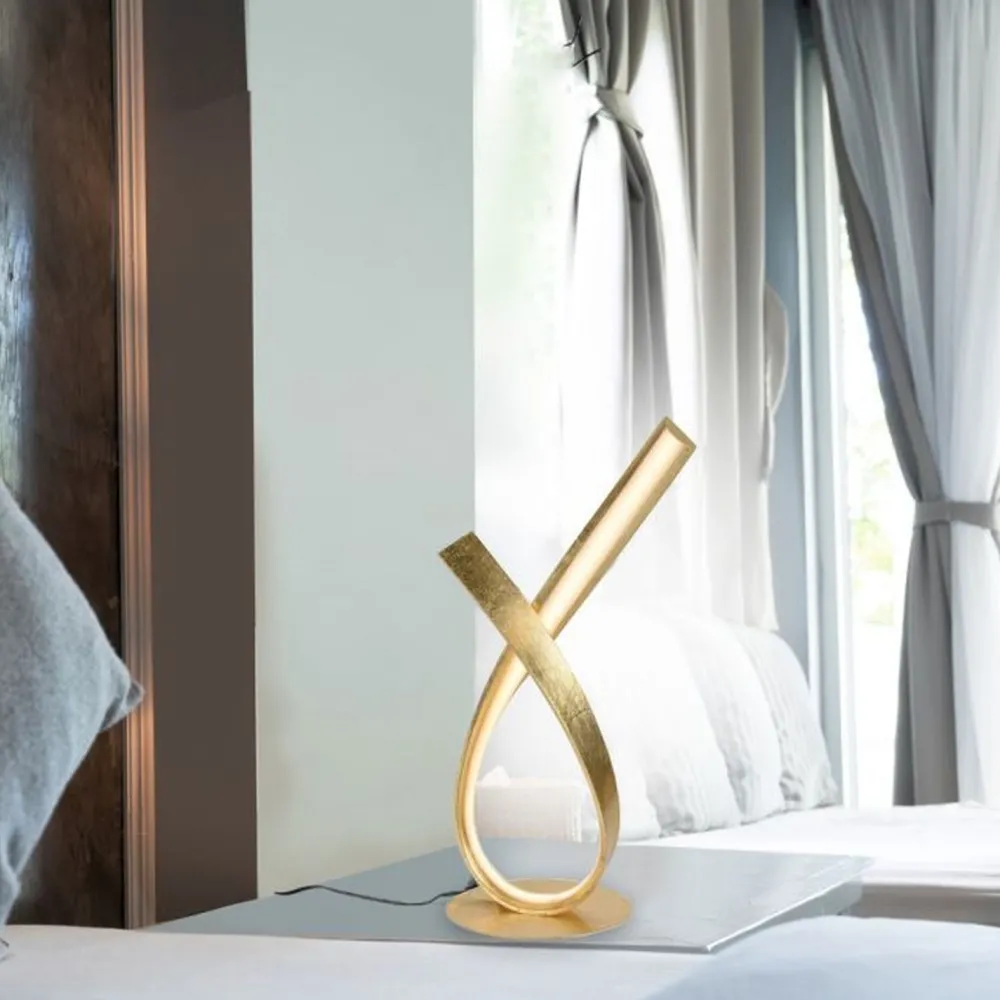 Best Paul Neuhaus Elegante LED Tischlampe in Blattgold 38,5 cm dimmbar