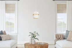 Belis Elegante Pendelleuchte Metall Weiß Gold E27 Ø20 cm rund* Hängelampen|Bürolampen