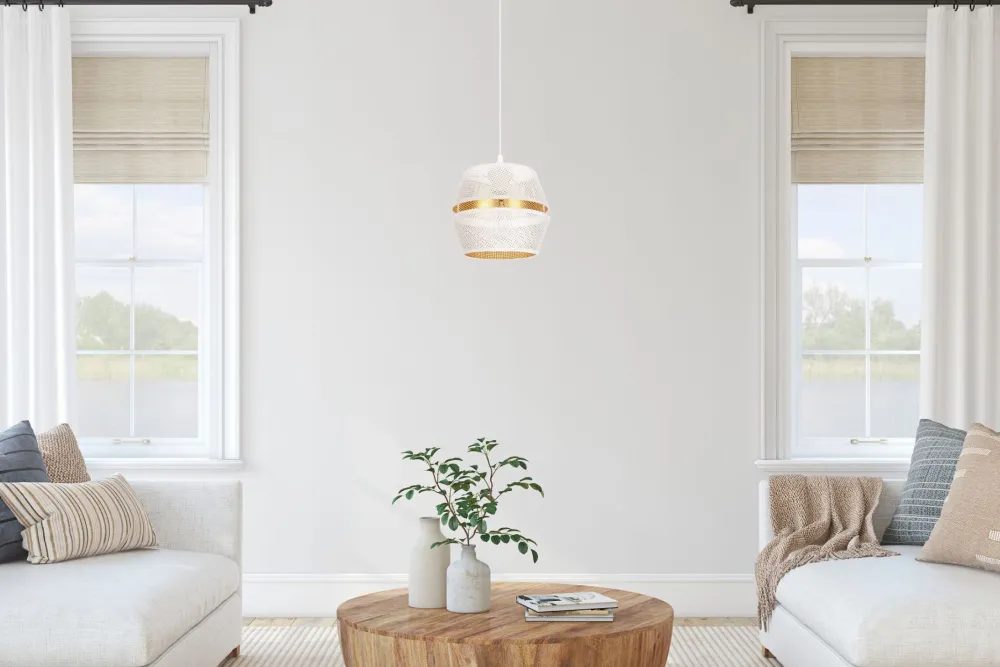 Belis Elegante Pendelleuchte Metall Weiß Gold E27 Ø20 cm rund* Hängelampen|Bürolampen