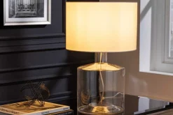 Hot Invicta Interior Elegante Tischleuchte AQUAMENTI Weiß Glas Stoff