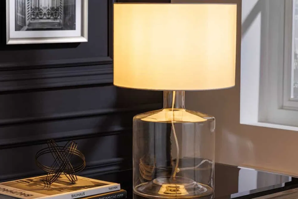 Hot Invicta Interior Elegante Tischleuchte AQUAMENTI Weiß Glas Stoff