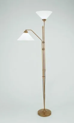 Berliner Messingleuchten Eleganter Deckenfluter Berliner Messing Glas E27 200 cm* Wohnzimmerlampen|Metall Lampen