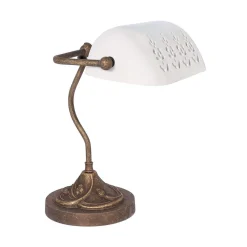 Giovanni Battista Exklusive Bankerlampe Messing in Bronze Antik Weiß* Tischlampen|Bürolampen