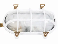 Online Lido Feuchtraumleuchte oval Messing Glas E27 IP64 24 cm breit Weiß