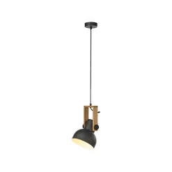 Online Just Light Flexible Pendelleuchte Schwarz Holz Metall E27 L:26 cm