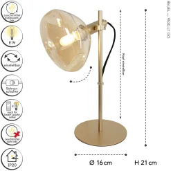 Best Eco-Light Flexible Tischleuchte Glasschirm 35,3 cm Gold Bernstein