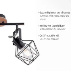 Sale Just Light Flexibler Deckenspot Holz Metall Schwarz E27 Vintage