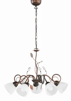 Trio Reality Florale Hängeleuchte Metall Glas 5-flammig Rost Antik