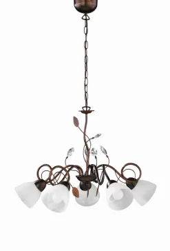 Trio Reality Florale Hängeleuchte Metall Glas 5-flammig Rost Antik