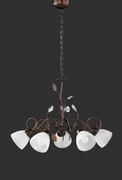 Trio Reality Florale Hängeleuchte Metall Glas 5-flammig Rost Antik