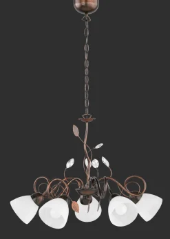 Trio Reality Florale Hängeleuchte Metall Glas 5-flammig Rost Antik