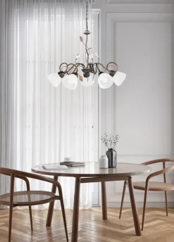 Trio Reality Florale Hängeleuchte Metall Glas 5-flammig Rost Antik