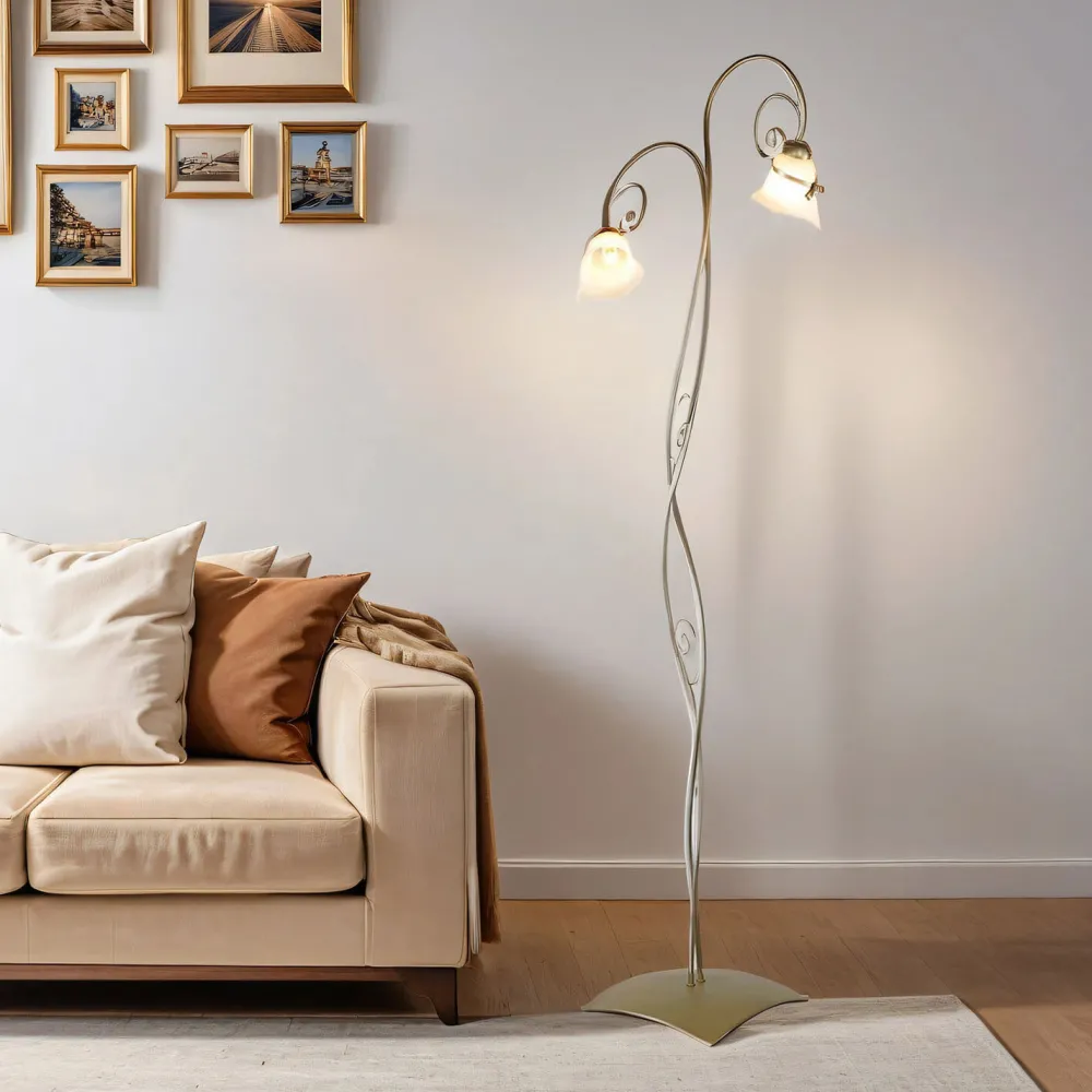 Luminex Florale Stehlampe Wohnzimmer in Gold Alabaster Glas* Glaslampen|Florale Lampen