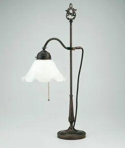 Berliner Messingleuchten Florale Tischleuchte mit Zugschalter Messing Glas 63 cm