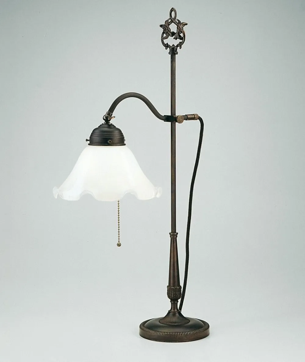 Berliner Messingleuchten Florale Tischleuchte mit Zugschalter Messing Glas 63 cm