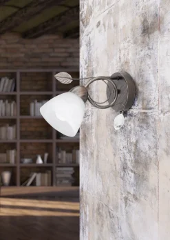 Trio Reality Florale Wandlampe Metall Glas E14 H:21,5 cm Rost Antik