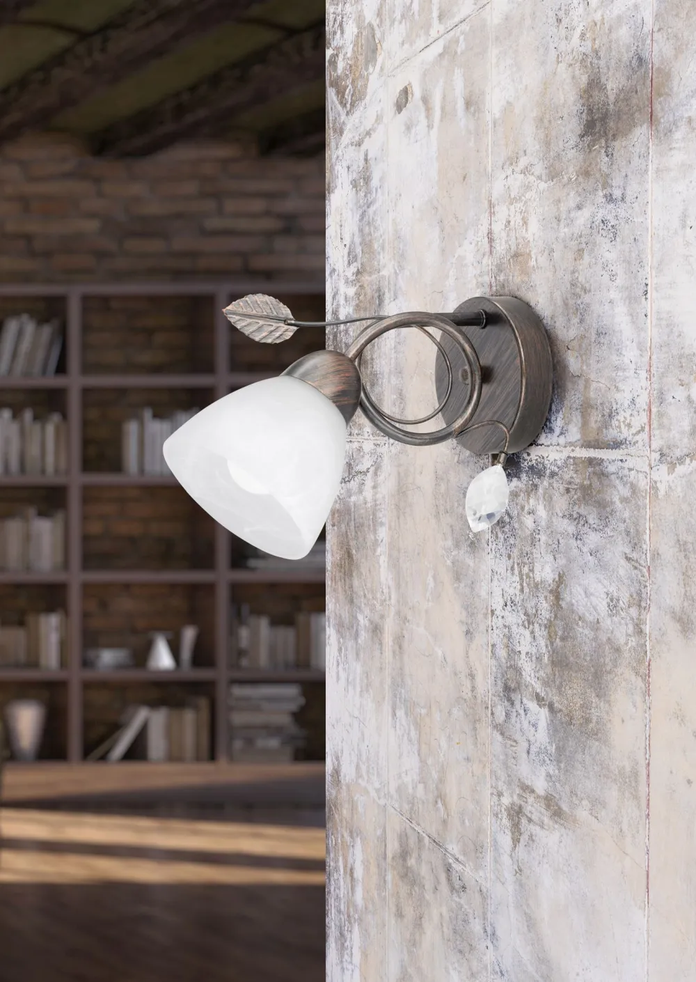 Trio Reality Florale Wandlampe Metall Glas E14 H:21,5 cm Rost Antik