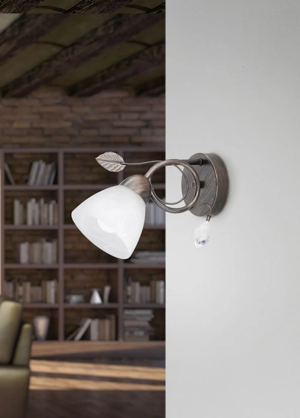 Trio Reality Florale Wandlampe Metall Glas E14 H:21,5 cm Rost Antik