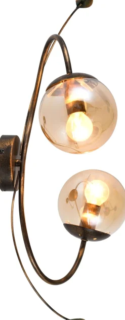 Novecento Florale Wandlampe Rauchglas Metall H: 65 cm Shabby 2x E14