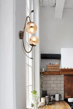 Novecento Florale Wandlampe Rauchglas Metall H: 65 cm Shabby 2x E14