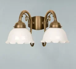 Berliner Messingleuchten Florale Wandleuchte Messing Glas E27 2-flammig T:25 cm* Wohnzimmerlampen|Metall Lampen