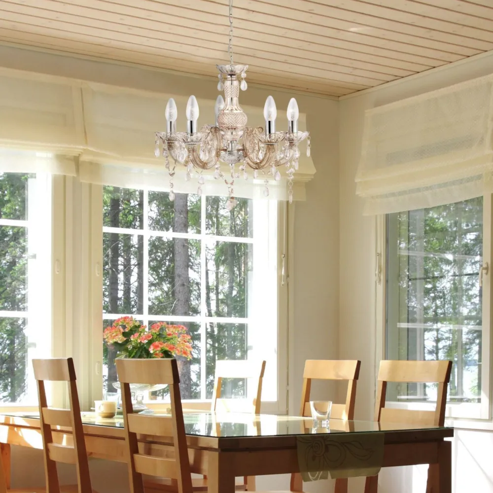 Searchlight Funkelnder Kronleuchter Glas Kristall Ø 48 cm 5x E14* Hängelampen|Wohnzimmerlampen