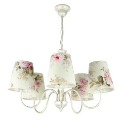 Lamkur Geblümter Kronleuchter LOREN Esstisch Stoff 5-flmg* Hängelampen|Esszimmer Lampen