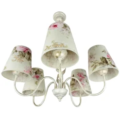 Lamkur Geblümter Kronleuchter LOREN Esstisch Stoff 5-flmg* Hängelampen|Esszimmer Lampen