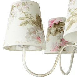 Lamkur Geblümter Kronleuchter LOREN Esstisch Stoff 5-flmg* Hängelampen|Esszimmer Lampen