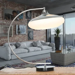 Invicta Interior Gebogene Tischleuchte Bauhaus rund 45cm* Glaslampen|Designerlampen