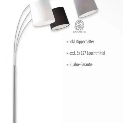 Just Light Gemütliche Bogenleuchte Metall Stoff E27 190 cm 3-flmg* Wohnzimmerlampen|Stofflampen