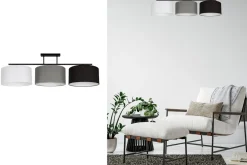 Belis Gemütliche Deckenlampe Stoff Weiß Grau Schwarz 3-flmg