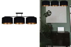 Belis Gemütliche Deckenleuchte Stoff Schwarz Gold E27 100 cm* Bürolampen|Wohnzimmerlampen