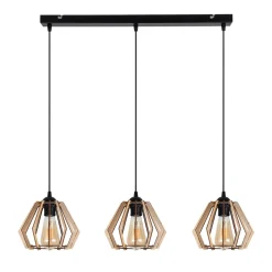 Belis Gemütliche Hängelampe Schwarz Natur Holz E27 70 cm lang* Bürolampen|Esszimmer Lampen