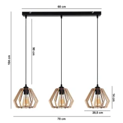 Belis Gemütliche Hängelampe Schwarz Natur Holz E27 70 cm lang* Bürolampen|Esszimmer Lampen