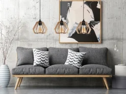 Belis Gemütliche Hängelampe Schwarz Natur Holz E27 70 cm lang* Bürolampen|Esszimmer Lampen