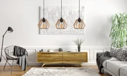 Belis Gemütliche Hängelampe Schwarz Natur Holz E27 70 cm lang* Bürolampen|Esszimmer Lampen