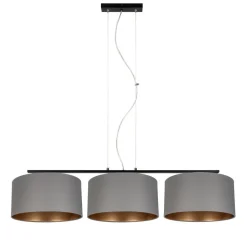 Discount Belis Gemütliche Hängelampe Stoff Grau Gold E27 100 cm lang