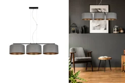 Discount Belis Gemütliche Hängelampe Stoff Grau Gold E27 100 cm lang