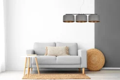 Discount Belis Gemütliche Hängelampe Stoff Grau Gold E27 100 cm lang