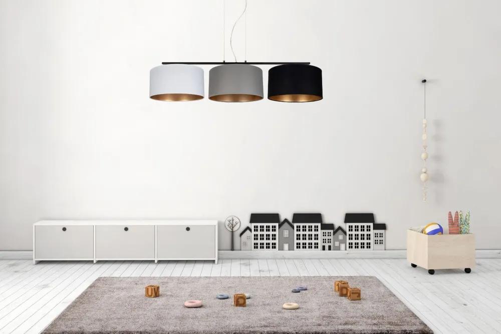 Clearance Belis Gemütliche Hängelampe Stoff Weiß Grau Schwarz 3-flammig