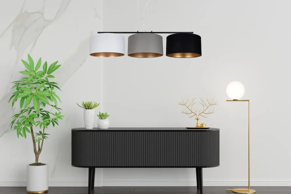 Clearance Belis Gemütliche Hängelampe Stoff Weiß Grau Schwarz 3-flammig