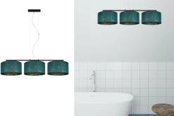 Belis Gemütliche Hängelampe Stoff Grün Muster E27 100 cm lang* Bürolampen|Wohnzimmerlampen