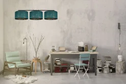 Belis Gemütliche Hängelampe Stoff Grün Muster E27 100 cm lang* Bürolampen|Wohnzimmerlampen