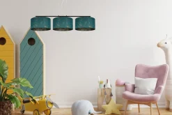 Belis Gemütliche Hängelampe Stoff Grün Muster E27 100 cm lang* Bürolampen|Wohnzimmerlampen