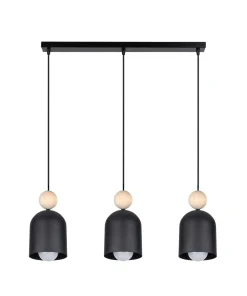 New Belis Gemütliche Hängeleuchte Schwarz Metall Holz E27 66 cm